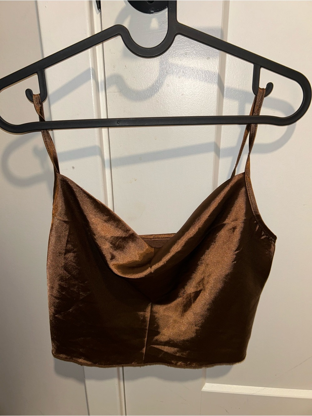 Brown Satin Cowl Neck Crop Top - Women